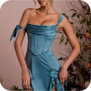 Oh Polly Off Teal Shoulder Corset Mini Dress | Size 4